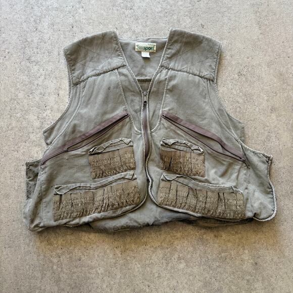 Men's Vintage 90's Texsport Fieldwear Brown Gray Zip Up Hunting Utility Vest XL - Picture 1 of 9